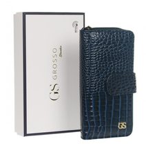 GROSSO Kožená dámská peněženka RFID modrá v dárkové krabičce