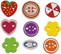 DETOA DŘEVO Vyšívání Krtek (Krteček) set 26 dílků s tkaničkou a knoflíky