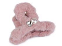 Skřipec do vlasů kožešinový s perlou a broušeným kamenem