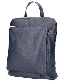 Kožený menší dámský batůžek s čelní kapsou a zlatými doplňky tmavě modrý