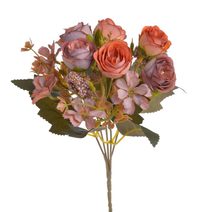 Kytice růžiček s listy - růžová fialová