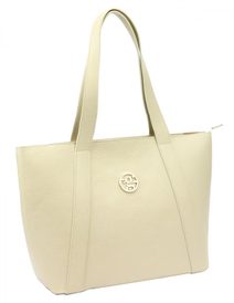 Kožená velká dámská shopper kabelka přes rameno krémová