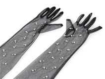 Dlouhé společenské rukavice tylové s perlami