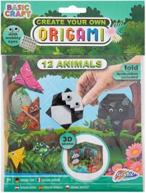 GRAFIX Origami kreativní skládačka set 12 zvířátek s očima + 3D pozadí 2 druhy