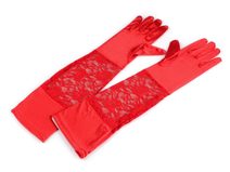 Dlouhé společenské rukavice saténové s krajkou