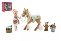 Panenka/žokejka 14cm kloubová s koněm plast s doplňky v krabici 30x23x6cm