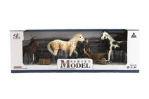 Zvířátka domácí farma plast kůň s doplňky sada 4 druhy v krabičce 43x14x10cm