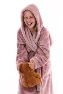 Dětský župan s kapucí huňatý pudrová