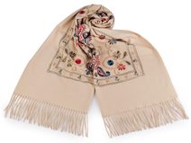 Velký teplý šátek / pléd vyšívaný s třásněmi, typu kašmír 70x180 cm