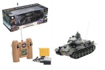 Tank RC plast 33cm T-34/85 na baterie+dobíjecí pack 27MHz se zvukem a světlem v krabici 40x15x19cm