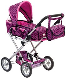 Bino velký kočárek 3v1 s taškou růžovo-černý pro panenku