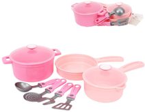 Nádobí baby dětské růžové set 2 hrnce s pánví a doplňky plast