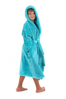 Dětský župan s kapucí huňatý tyrkysový