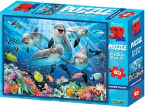 PUZZLE 3D Skládačka Delfíni selfie 31x23cm set 63 dílků