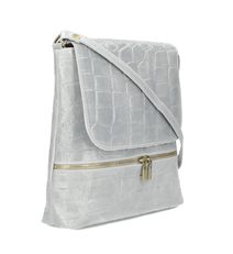 Kožená dámská crossbody kabelka v kroko designu světle šedá