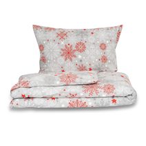 Vánoční flanelové povlečení 140x200, 70x90cm VLOČKY červenošedé