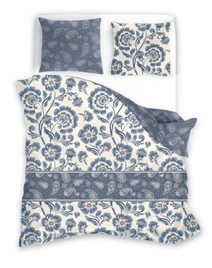 FARO Francouzské povlečení bavlněný satén Modré květy Bavlna - Satén, 220/200, 2x70/80 cm