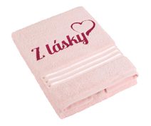 Froté ručník kolekce Linie s výšivkou Z lásky - Ručník - 50x100 cm růžová