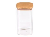 Skleněná dóza s bambusovým víkem, hranatá