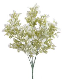 Umělý zaprášený ruscus s květy - zelená/bílá