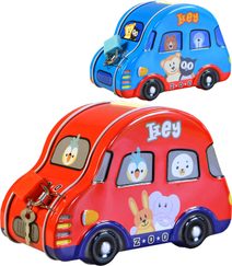 Pokladnička dětská autíčko 9,5x14x7cm set se zámkem a klíčkem různé barvy kov