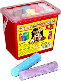 Křídy dětské chodníkové barevné set 15ks kulaté 10cm v plastovém boxu
