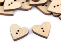 Dřevěný dekorační knoflík srdce 10ks