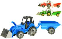 Traktor nakladač barevný set s vlečkou volný chod 3 barvy v síťce