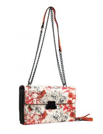 Crossbody dámská kabelka na řetízku s potiskem 6257 oranžová