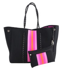 Neoprenová dámská plážová taška voděodolná černo-růžová JG067