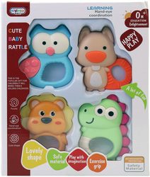 Chrastítko plastové baby zvířátko set 4ks pro miminko v krabici