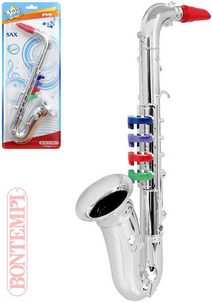 Saxofon dětský stříbrný 4 klapek plast