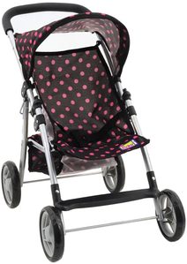 Kočárek pro panenku golfky černý (puntíky, košík)