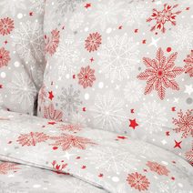 Vánoční flanelové povlečení 140x200, 70x90cm VLOČKY červenošedé