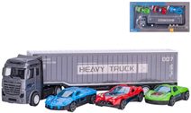 Auto nákladní kovový kamion set se 3 auty volný chod