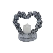 Dekorace na hrob srdce s LED osvětlením X6454 - 13 × 7 × 11 cm