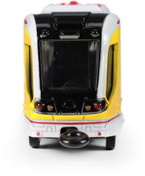 Tramvaj žlutá kovová MHD Městská hromadná doprava zpětný chod