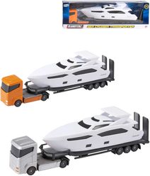 Set auto tahač kovový + motorový člun v krabici 2 barvy kov