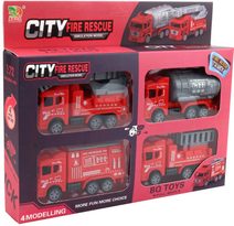 Auto hasiči 13cm zpětný chod hasičské vozidlo set 4ks v krabici plast