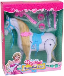 Kůň česací chodící set s kadeřnickými doplňky s hudbou na baterie plast