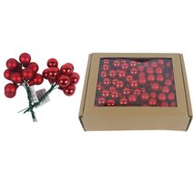 Skleněné baňky na drátku červené, pr. 2cm, S0570-08/BOX 144 ks - 2 cm