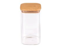 Skleněná dóza s bambusovým víkem, hranatá