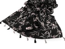 Šátek / šála / pléd s květy a střapci 80x180 cm