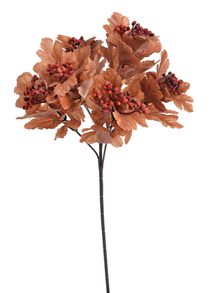 Umělý trs listí s bobulkami - oranžovohnědá/červená 41 cm