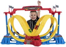 Autodráha sjezdová poschoďová 33x38cm set s 8 autíčky plast