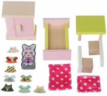 CUBIKA DŘEVO Pokojíček nábytek pro panenky s figurkou a magnetickými oblečky