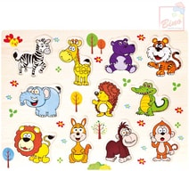 Baby puzzle vkládací zvířátka safari 11 dílků na desce