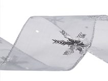Vánoční organzová stuha metalické vločky šíře 60 mm METRÁŽ