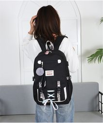 Velký tyrkysový studentský designový batoh pro dívky, USB port