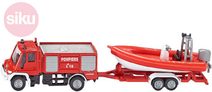 Auto hasiči Unimog s přívěsem s člunem 1:87 kovové 1636